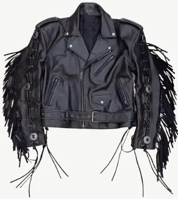 Balenciaga SS19 Runway Fringe Black Leather Biker Jacket