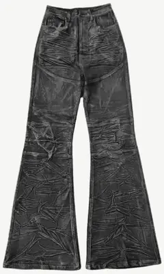 Popproject Hand-Brushed Waxed Vinyl Glitter Coating Slim-Fit Micro-Flared Floor-Length Stretch Denim Wax Pants Rubber Pants