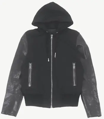 Chrome Hearts "Cemetery Cross" Leather Sleeve Zip-Up Hoodie