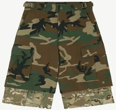 Project Gr Grailz Fake Two-Piece Double-Layer Spliced Distressed Camouflage Denim Shorts