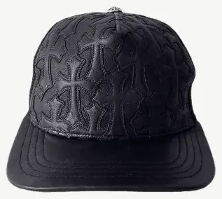 Chrome Hearts Black Leather Cross Hat