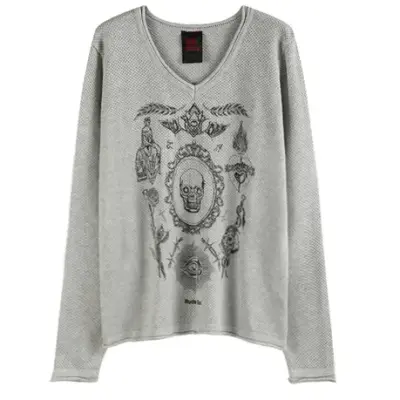 noEmosen Grey Skull Print Long Sleeve
