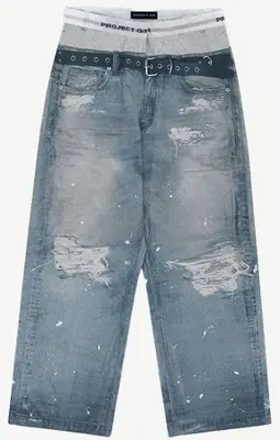 Project New arrival 3D Digital Print Denim Panties Double Waist pants Baggy Korea