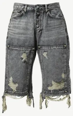 Thug Club Ripped Loose Embroidered Washed Casual Denim Shorts, Unisex Style