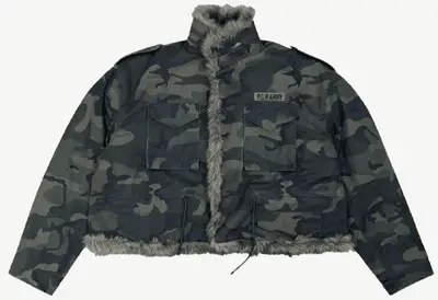 Project GR winter New arrival mountain carving fur collar camouflage badge short jacket Outwear Korea