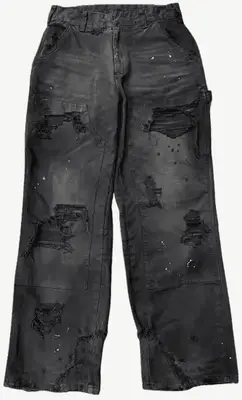 POPPROJECT Logging Pants Knee Dipping Washed Destruction Chaos Needle boro Wide Leg Denim parka pants