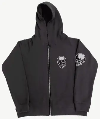 Number Nine N9 Skull Embroidered Zipper Jacket Hoodie Distressed and Worn