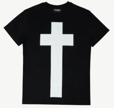 Opium Playsongs Cross Print with the Slogan "Jesus Surrenders" Logo Slim-Fit Short-Sleeved T-Shirt Tee