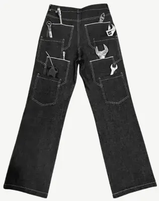 POPPEOJECT Double Waist Japanese Red Ear Gubuhara Cow Three-Dimensional Cut Multi-Pocket Straight-leg Denim