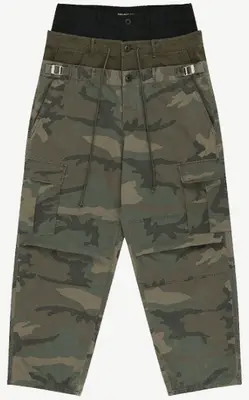 Grailz Project Gr Three-Waist Spliced Camouflage Cargo Pants Distressed Silhouette Pants