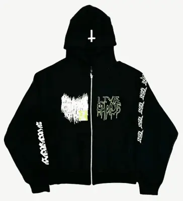 Ken Carson AGC Tour Zip-Up Hoodie – Live Chaos Front, Sleeve Logos