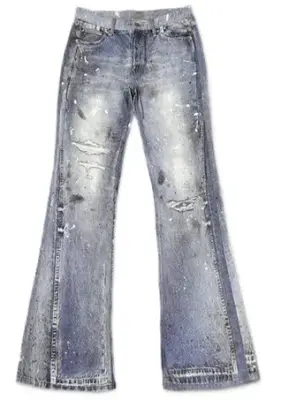 WANNA LAB Ice Blue Distressed Flared Jeans