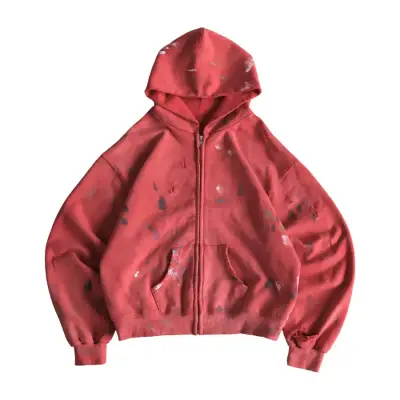 SOLVA Atelier Destroy Washed Zip-Up Hoodie Red