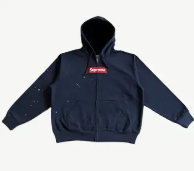 Supreme MM6 Box Logo Zip-Up Hoodie Navy Blue