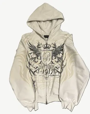 Balenciaga Tacky Embellished Metallic Logo-Print Zip-Up Hoodie
