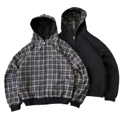 VRK Reversible Plaid Zip-Up Hoodie(Black/Brown)