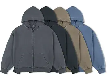 Unbranded Blank Washed Zip-Up Hoodies #1