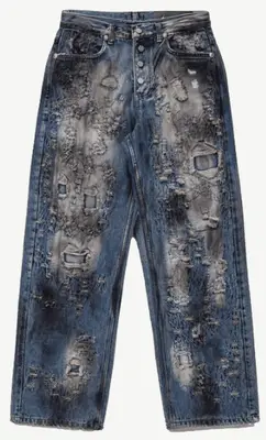 Trendy Brand Thug Club Distressed Vintage Boro Jeans Straight-Leg Loose Fit Mud-Dyed