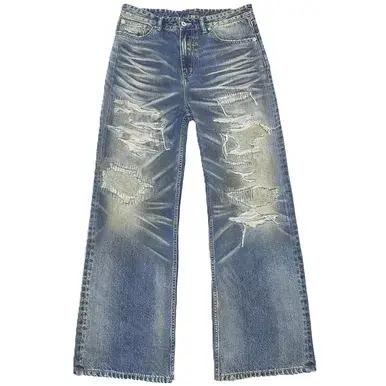 WANNA LAB Light Blue Whisker Jeans