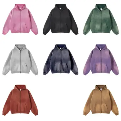 Unbranded Blank Washed Zip-Up Hoodies #2