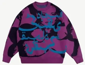 Sptnbw American Purple Art Knitted Sweater Versatile Casual Round Neck Men and Women National Trend Autumn and Winter
