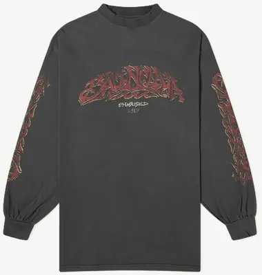 Balenciaga Offshore Vintage Longsleeve T-Shirt in Faded Black/Red