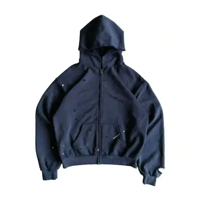 SOLVA Atelier Destroy Washed Zip-Up Hoodie Navy