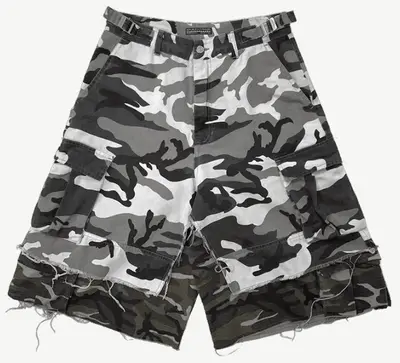 Grailz Project Gr New Fake Two-Piece Spliced Double-Layer Camouflage Tassel Shorts