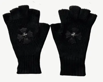 Chrome Hearts Fingerless Knit Gloves – Black