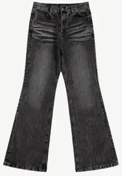 Popproject Black Bamboo Joint Vintage Whiskered Washed Heavy Distressed Loose Flared Floor-Length Bell-Bottom Pants